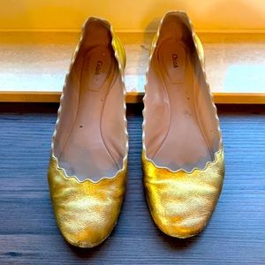 Chloe Lauren ballet scalloped flats, gold size 38.5